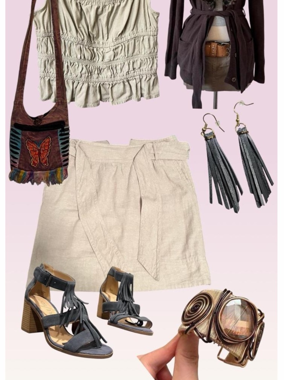 Heritage Linen Banana Republic Mini Skirt with Tie Front belt satin lining